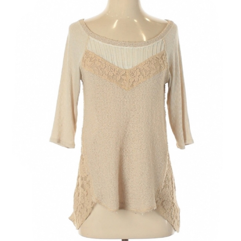 Free People We The Free Tan Lace 3/4 sleeve top